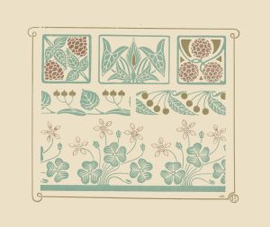 Abstract design based on leaf, clover, berry shapes.