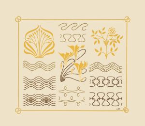 Abstract design based on leaves and curvilinear shapes.