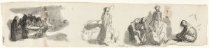 Sheet of Studies with a Group of Four Figures to the Right