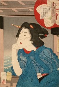 A Geisha of the Mid-1870s Seated in a Boat