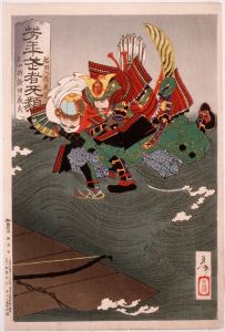 Funada Nyūdō Yoshimasa Grappling with Sachūjō Nitta Yoshisada in Midair