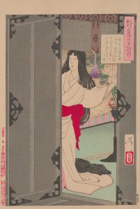 Akazome Emon viewing the Moon from her palace chambers
