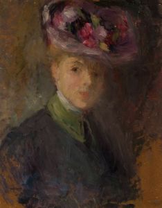 Portrait of a woman in a hat with flowers