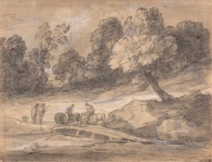 Wooded Landscape with Figures on Horseback Crossing a Bridge