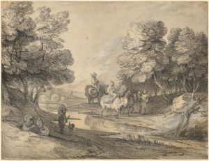 Wooded Landscape with Horseman, Figures, and Bridge