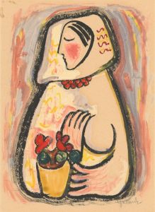 Girl with a basket of flowers
