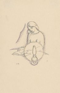 Woman Reading a Book by a Kerosene Lamp