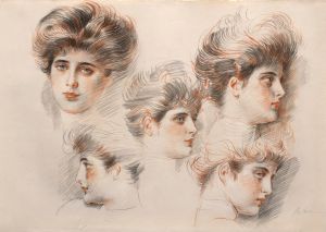 Études de cinq tête de femme
