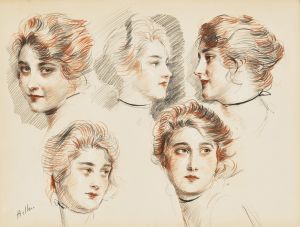 Five head studies of a young lady
