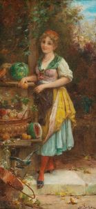 Mädchen mit reicher Obstschale