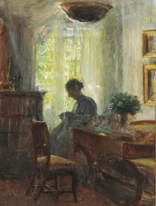 Interieur fra Kunstnerens Hjem. Fru Anna Ancher ved Sytøjet