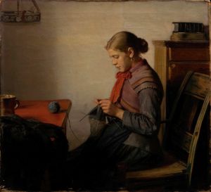 Skagen girl, Maren Sofie, knitting.