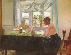 Lektielæsning ved vinduet
