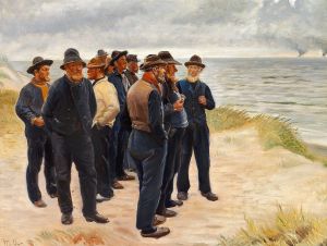 Skagensfiskere på stranden skuer ud over havet