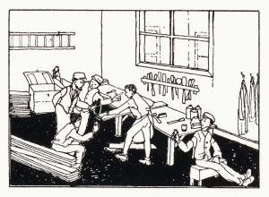 Jongens bij een werkbank