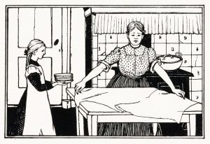 Vrouw en meisje dekken een tafel