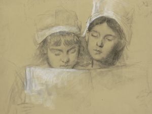 Twee meisjes met witte mutsen, lezend in een boek