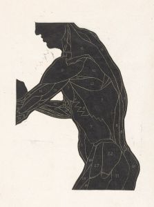 Anatomische studie van de zij- en armspieren van een man in silhouet