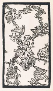 Sint Franciscus van Assisi, staand in het water, omringd door dieren