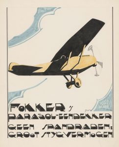 Ontwerp voor reclame voor `Fokker’s Parasol-Eendekker’