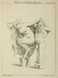 Head and torso of male stayr, and a female satyr