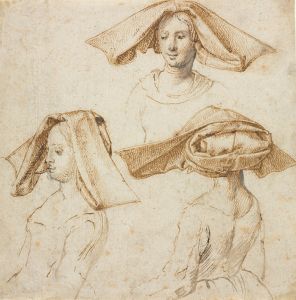 Three Studies of a Woman Wearing an Elaborate Headdress