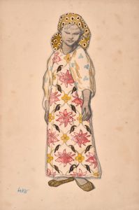 Peasant girl in bast shoes