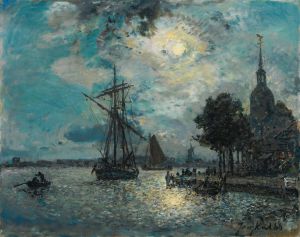 Le Port De Dordrecht Au Clair De Lune