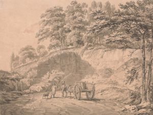 Man with Horse and Cart Entering a Quarry