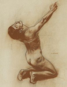Kneeling male nude for ‘Kiss of the Sphinx’