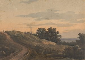 Hilly Landscape with House, Path, and Figures