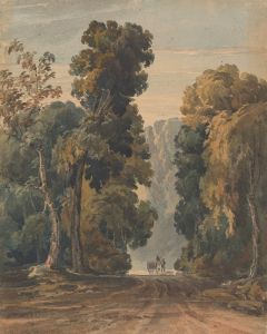 Horse, Cart and Driver on Wide, Tree-lined Lane