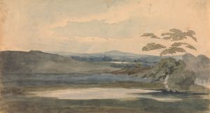 Landscape with Trees and Mountains, Lake in Foreground