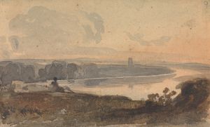 Landscape, with Winding River, Figure on Hill in Foreground