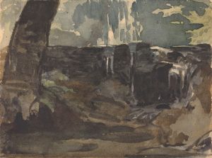 Rocky Landscape, Large Tree Trunk in Foreground