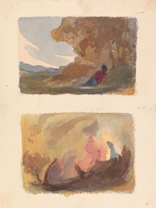 Landscape with Figure Reclining Against Hill – Titian and Venetian School ; Landscape – Variety of Watercolor Washes