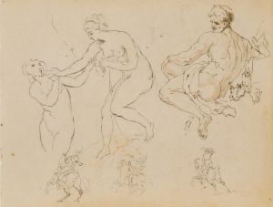 Two Female Nudes; Seated Male Nude