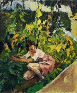 Toni im Blumenbeet