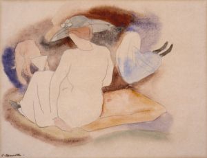 Woman with Hat and 2 Figures