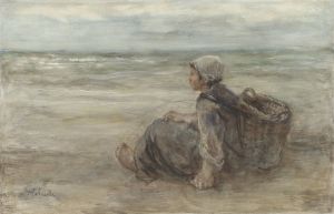 Vissersmeisje op het strand