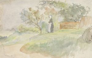 Staande vrouw in een landschap