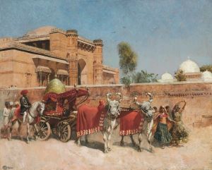 A Wedding Procession before a Palace in Rajasthan