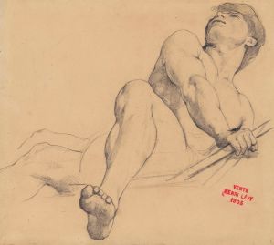 Etude de jeune homme allongé, le pied gauche en avant