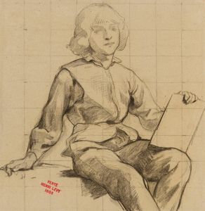 Etude de jeune homme assis tenant une tablette