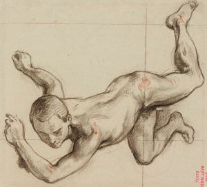 Etude de jeune homme nu contorsionné