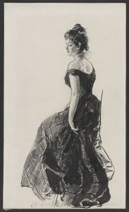 Woman in black evening dress