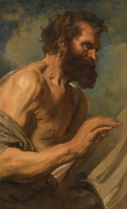 Study of a Bearded Man with Hands Raised