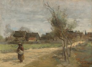 Paysanne Sur Une Route En Vue D’un Village