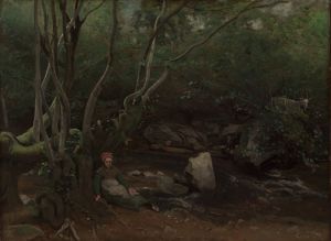 Lormes  Goat-Girl, Sitting Beside a Stream in a Forest
