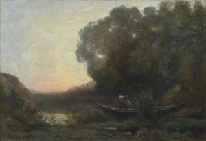 Le batelier à la rive. Soleil couchant